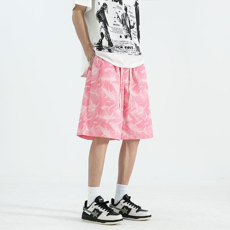 Letnie Spodnie Plażowe Męskie Spodnie Outdoorowe Drukowane Spodnie Pięciokwartowe Para Wakacje na Plaży Casualowe Spodnie