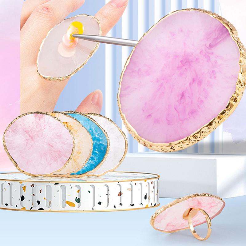 1Pc Resin Stone Nail Polish Palette Finger Ring Plate Nail Art Painting Diy Art