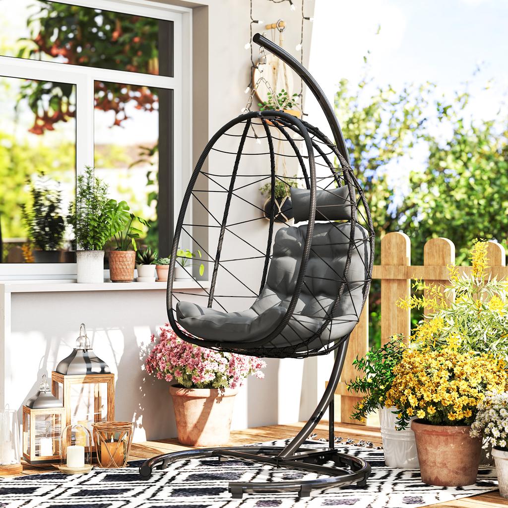 Hanging Chair Outdoor Hanging Chair Egg Chair, weather-resistant, incl. cushion, 102 cm x 102 cm x 195 cm, Dark Grey