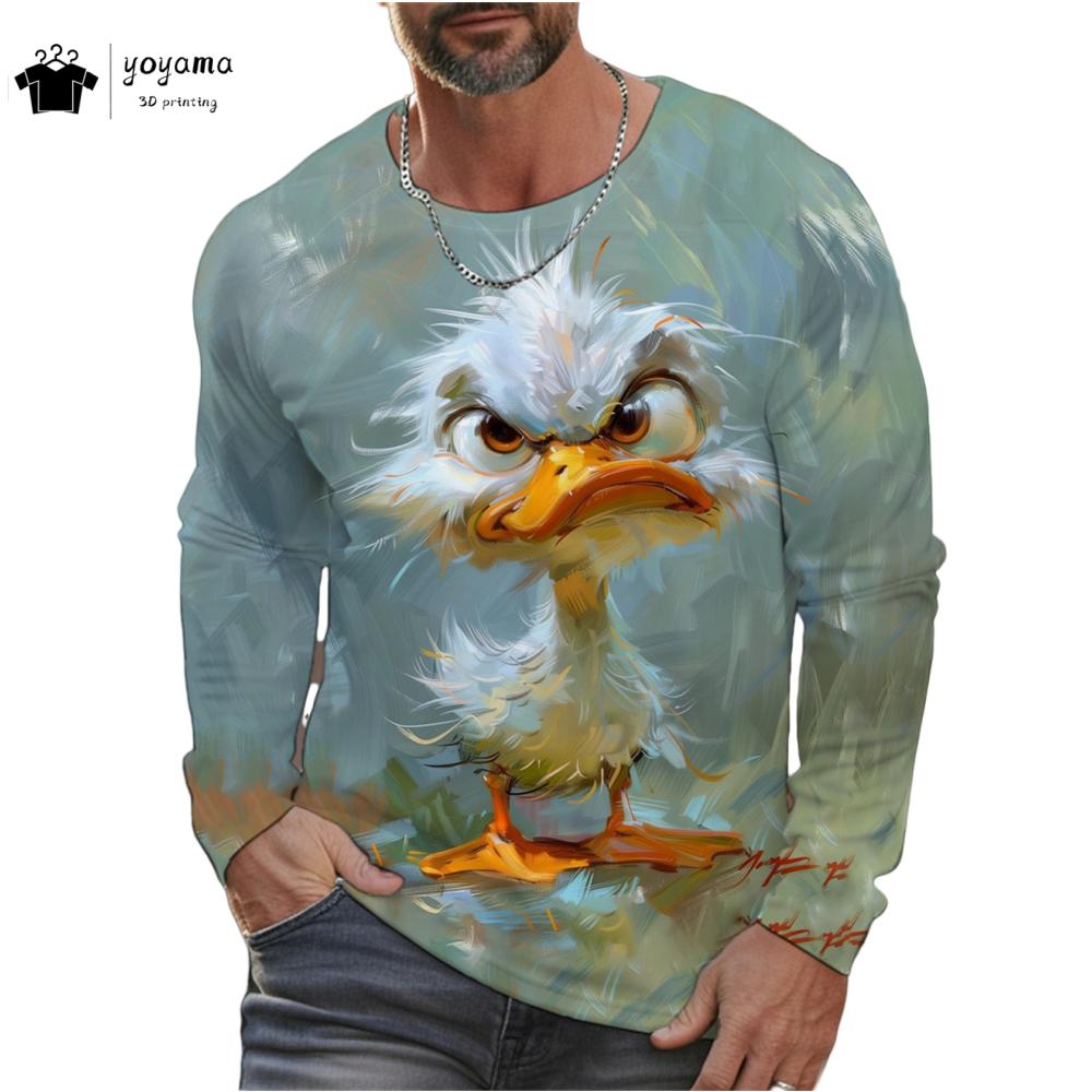 Funny Chicken Pattern Men Long Sleeved T-Shirt 3D Print Autumn Loose-Fitting Men's Clothing Casual Fashionable O-Neck Men's Top