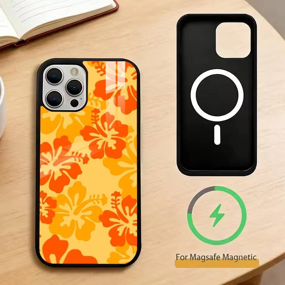 

Orange Flower Phone Case For iPhone17,16,15,14,13,12,11 Plus,Pro Magnetic with Magsafe Wireless Charging iPhone13PROMAX