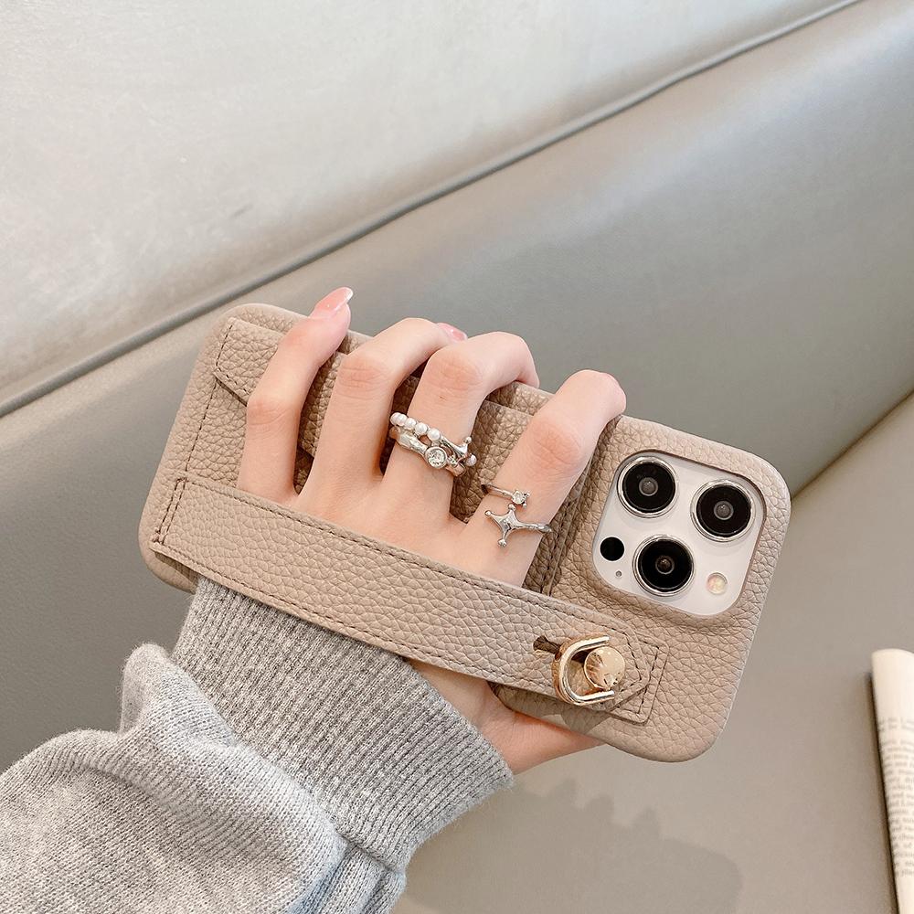 Für iPhone 14 Pro Max Hülle mit Kartenfach Handschlaufe Ständer PU-Leder+PET Handyhülle