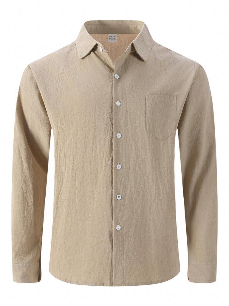 Spring/Autumn New Arrival Shirt Long-sleeved Collared Breathable Casual Men's Linen Pocket Shirt