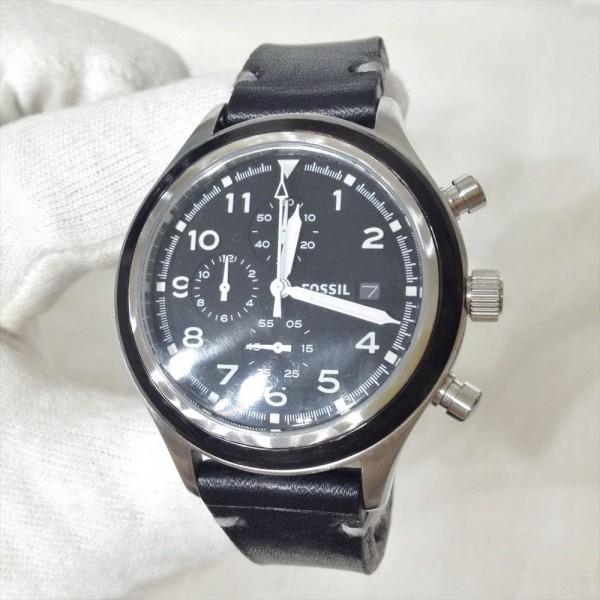 Used Good quality Fossil Compass Chronograph Watch Luminous Hand Moist Soft Calf Leather Belt JR1440 Men s