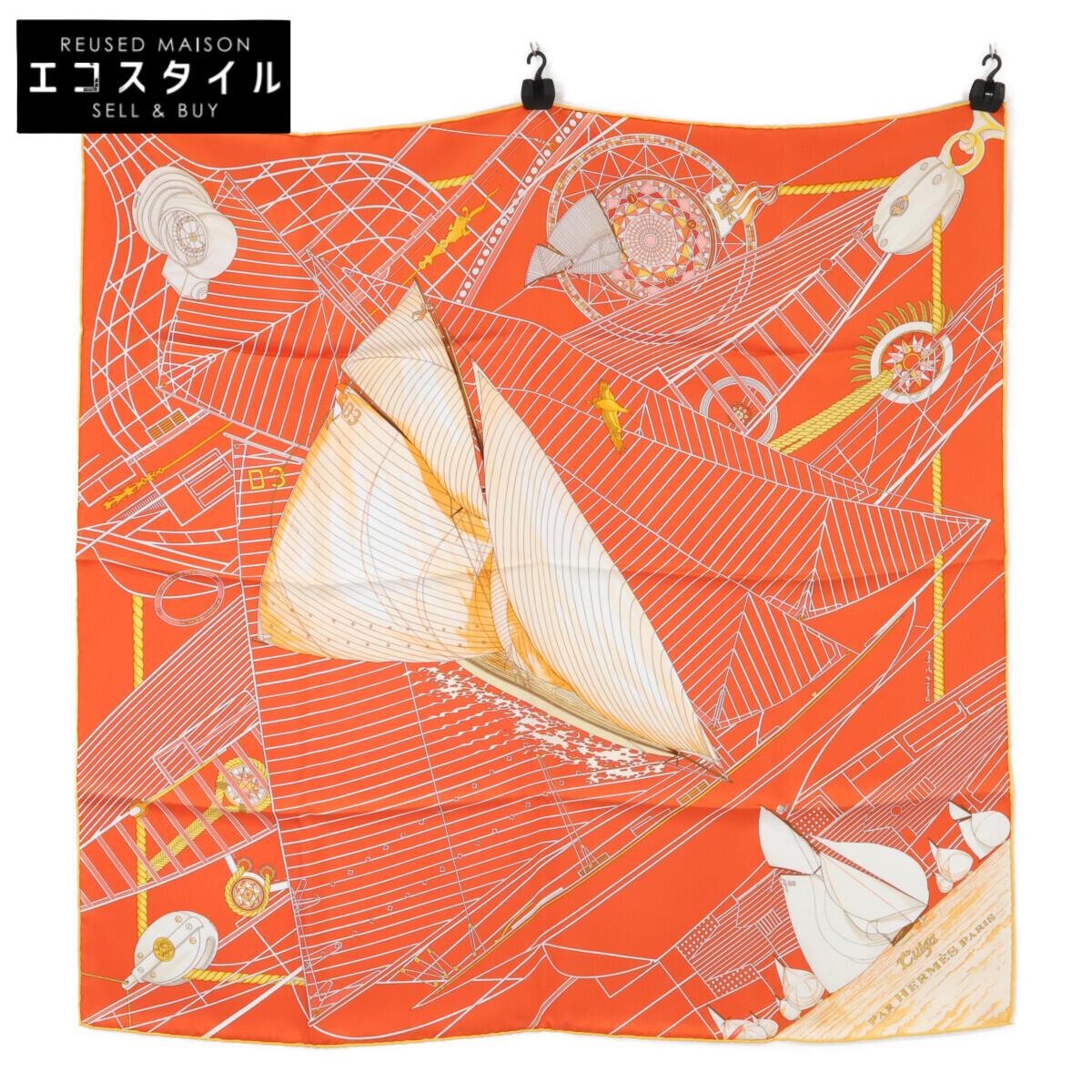 

HERMES [Excellent Condition] Tuiga Sailboat Silk Carre90 scarf OrangeUsed