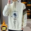 Fashionable Autumn Winter Turtleneck Sweatshirt for Boys Velvet Thickened Top Printed Casual Loose Pullover