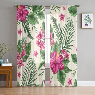 Cortinas de tule com flores tropicais para sala de estar, cortinas transparentes para janelas, cortinas modernas para decoração de quarto