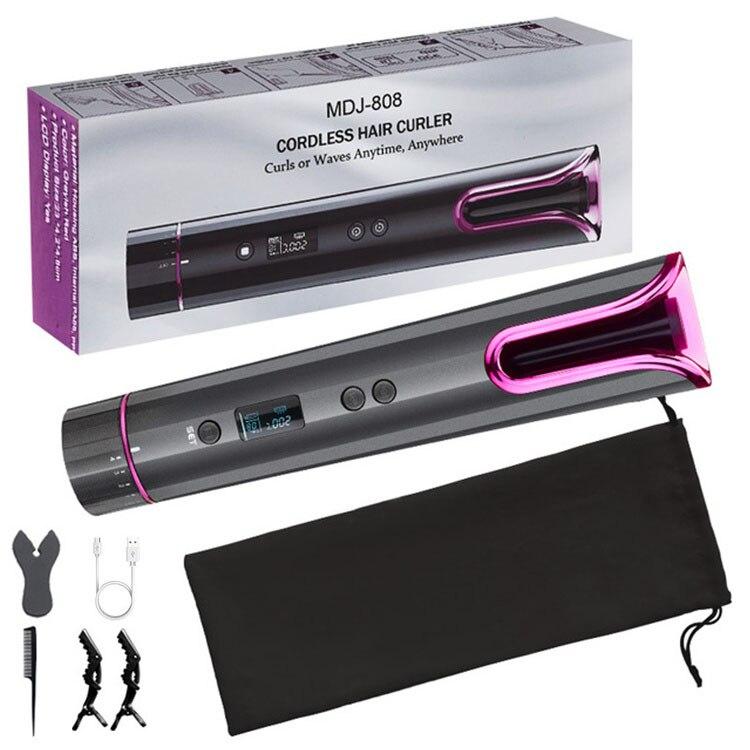 

USB беспроводная автоматическая щипцы для завивки волос с ЖК-дисплеем, температура, вьющиеся спиральные щипцы для обжима, вейвер, утюжок для волос, вращающийся валик серый