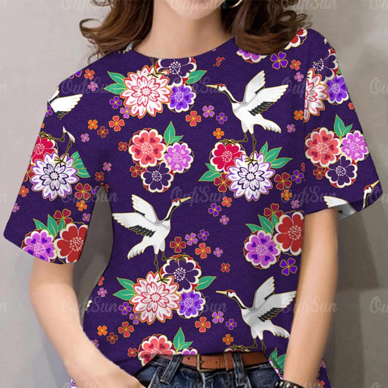 Flower T-shirt Ladies T-shirt Summer Casual Harajuku Clothing Hundred Street T-shirt Breathable Top
