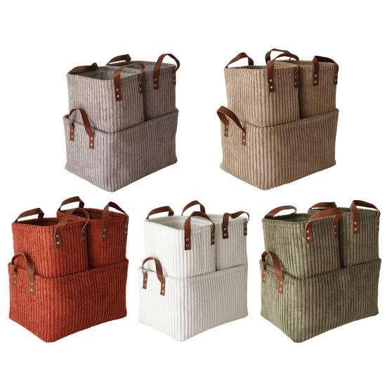 Corduroy Storage Basket Collapsible Storage Bin with Reinforced Handles Foldable Basket Organizer for Kids Toys Clothes Closet Laundry Room Bedroom