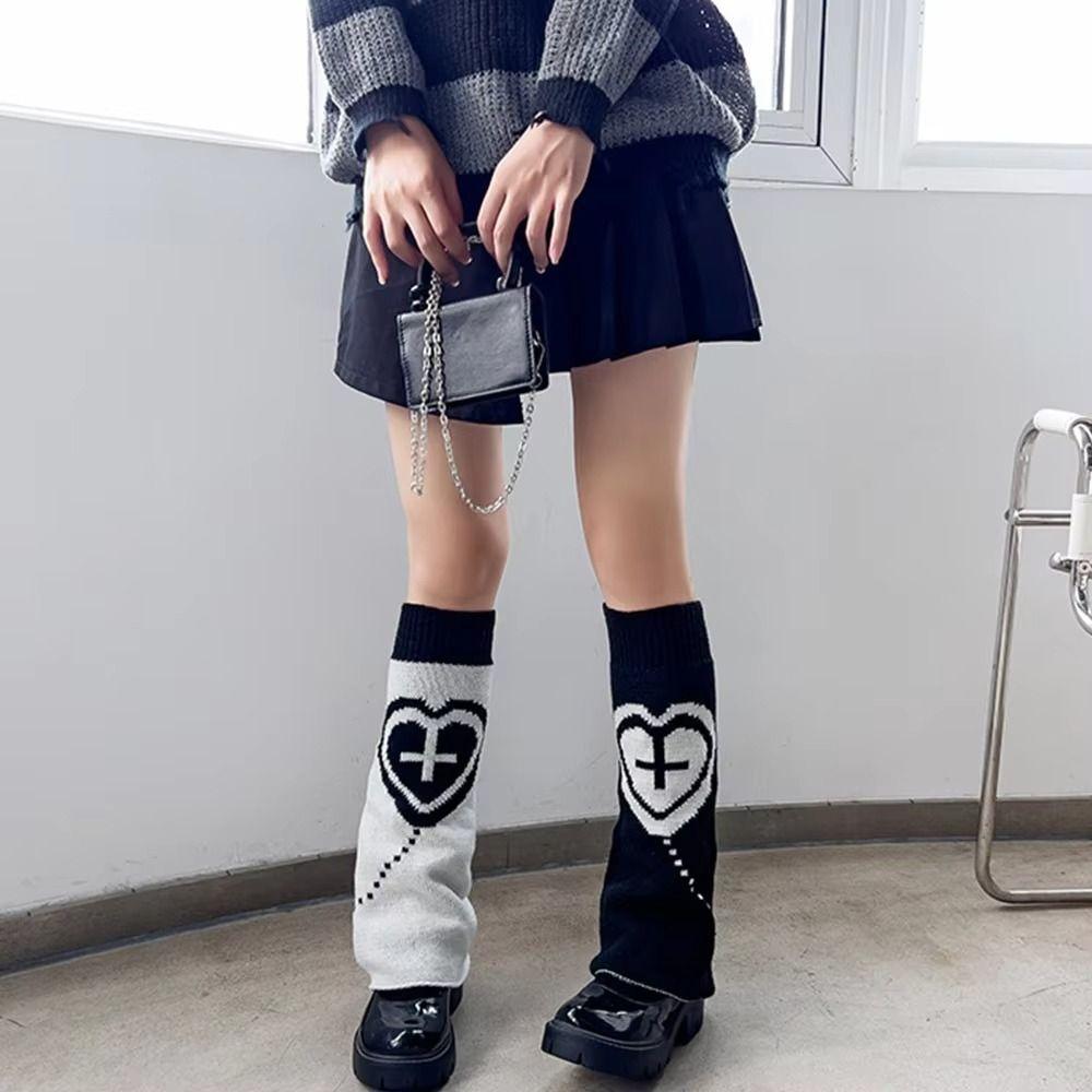 Gothic Cross Knitted Socks Star Pattern Leg Cover Socks Long Socks Boot Cuffs Kawaii Style