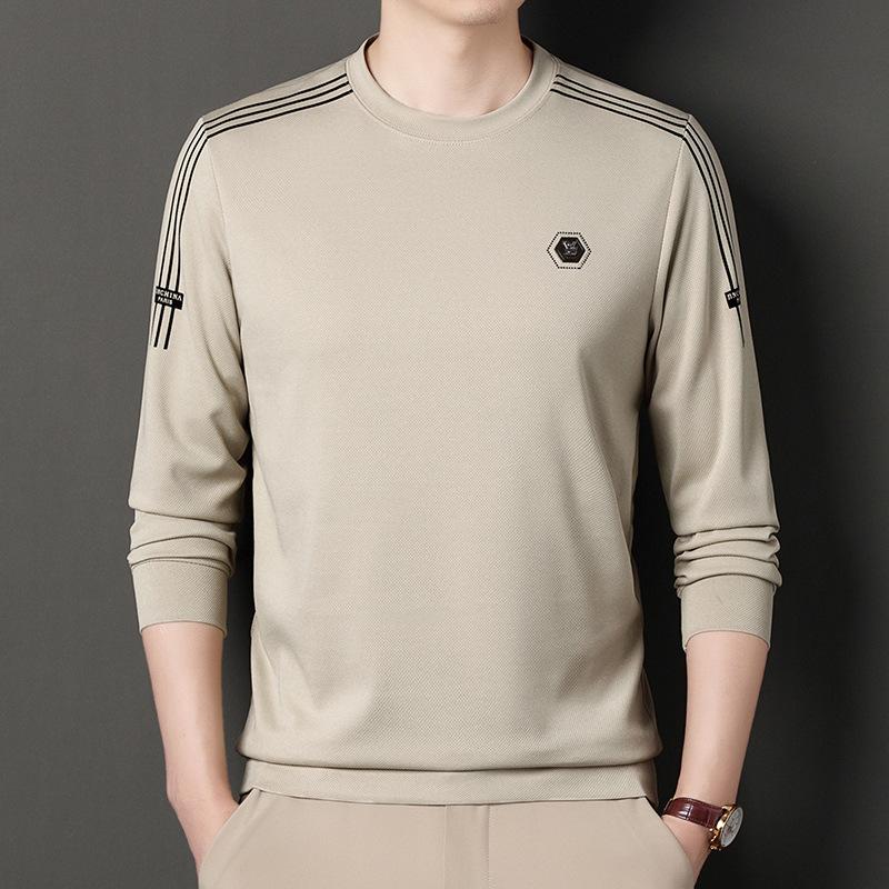 New T-shirt Sweater Autumn Fashion Round Neck Pullover Middle-Aged Korean Style Casual and Comfortable Men's Base Hoodie