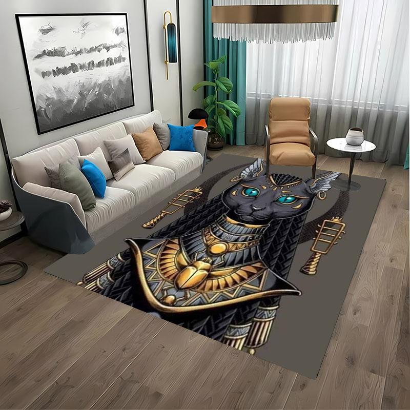 Ancient Egypt Egyptian God Egyptian Cat Anubis Carpet for Living Room Bedroom Sofa Doormat Floor Tapete Anti-slip Decor Alfombra