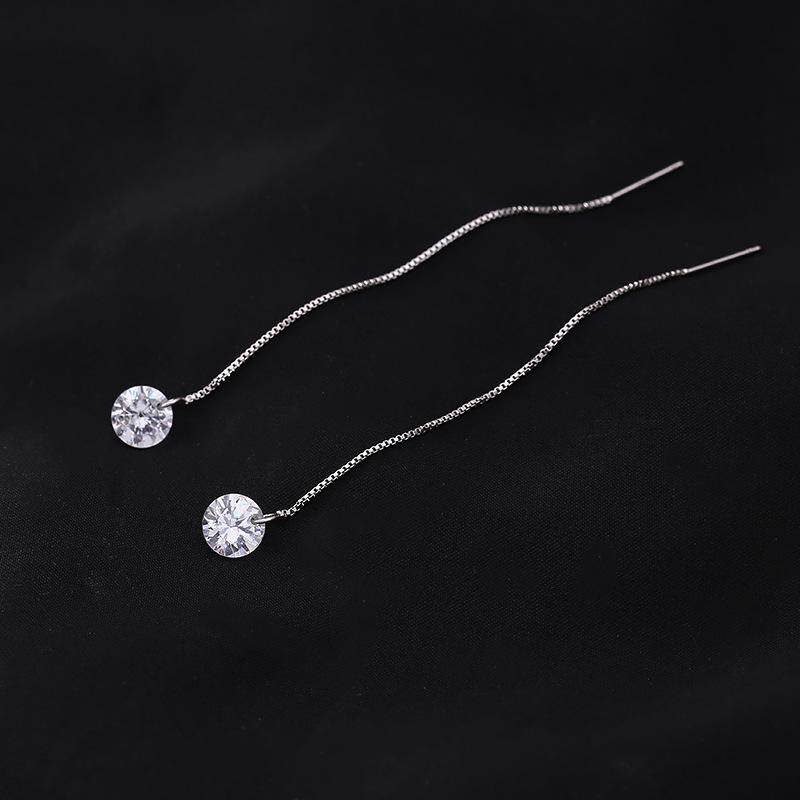 Long Ear Line Drop Earrings for Women Fashion Round Crystal Dangle Earrings Korean Sweet Temperament Jewelry Accessories
