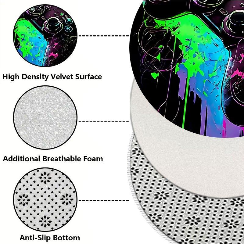Colorful gaming controller Flannel-printed round floor mats are slip-resistant Suitable for room bedroom terrace garden carpets