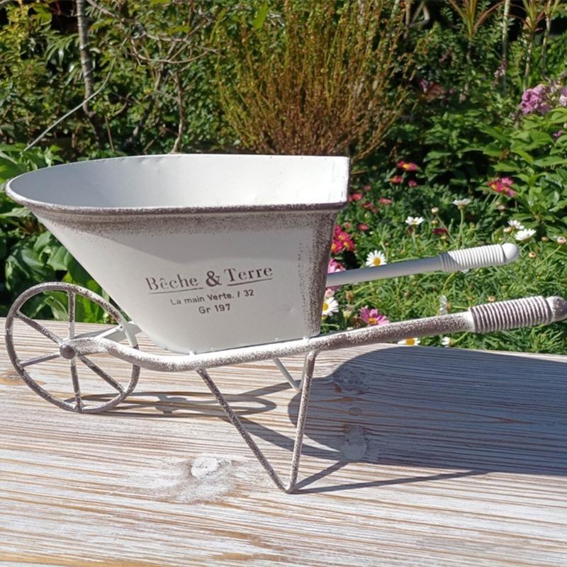Iron Art Wheelbarrow Decorative Small Planter Metal Wagon Plant Pots for Patios and Garden Indoor or Outdoor Decoration X3UC