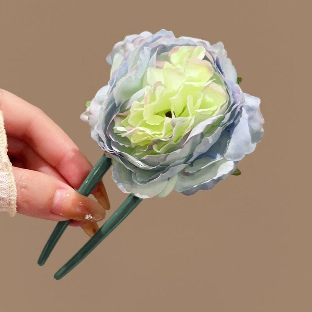 U Shape Fabric Camellia Fabric Hair Accessories Elegant Hairpin  Daily Dress синий