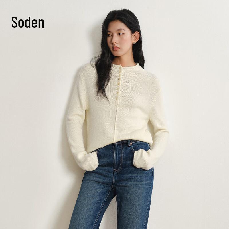 WHIteALLUSION Women s Wool Blend Semi-High Collar Knit Sweater L