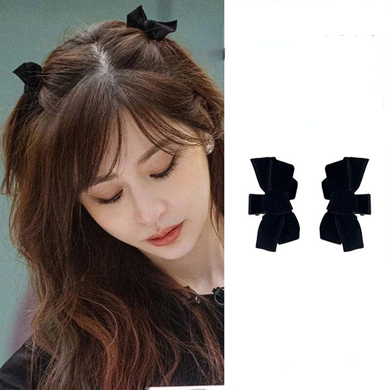 2Pcs Fashion Black Bow Hair Claw Clip Princess Velvet Bow Hair Clip Claw Clamp Headwear Girls Women Hair Accessories