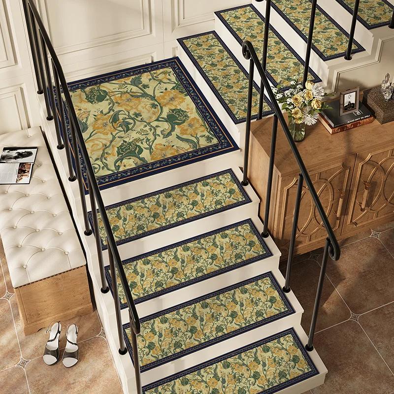 American-style Stair Mat Non-slip Solid Wood Step Mats Household Rotating Carpets Luxury Water-absorbent Leather Carpet 