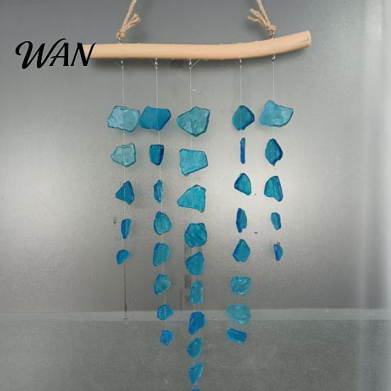 Nautical Wind Chime Sea Glass Chime, Handmade Driftwood Coastal Beach House Hanging for Home Window Decor Colorful