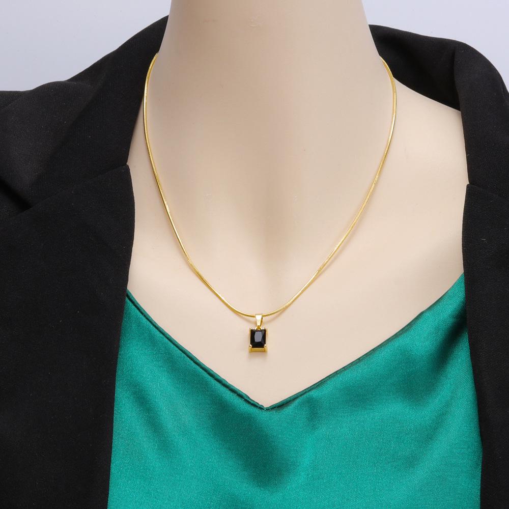 Emerald Necklace & Bracelet Set: Square Diamond, Stainless Steel with Round Snake Chain, Free Shipping