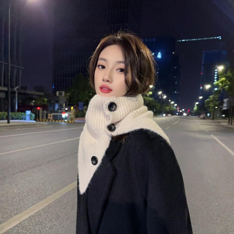 Korean Style Button Scarf Women Autumn And Winter Retro Warm Neck Collar Knitted Shawl Dual-Purpose Cold-Proof Scarf