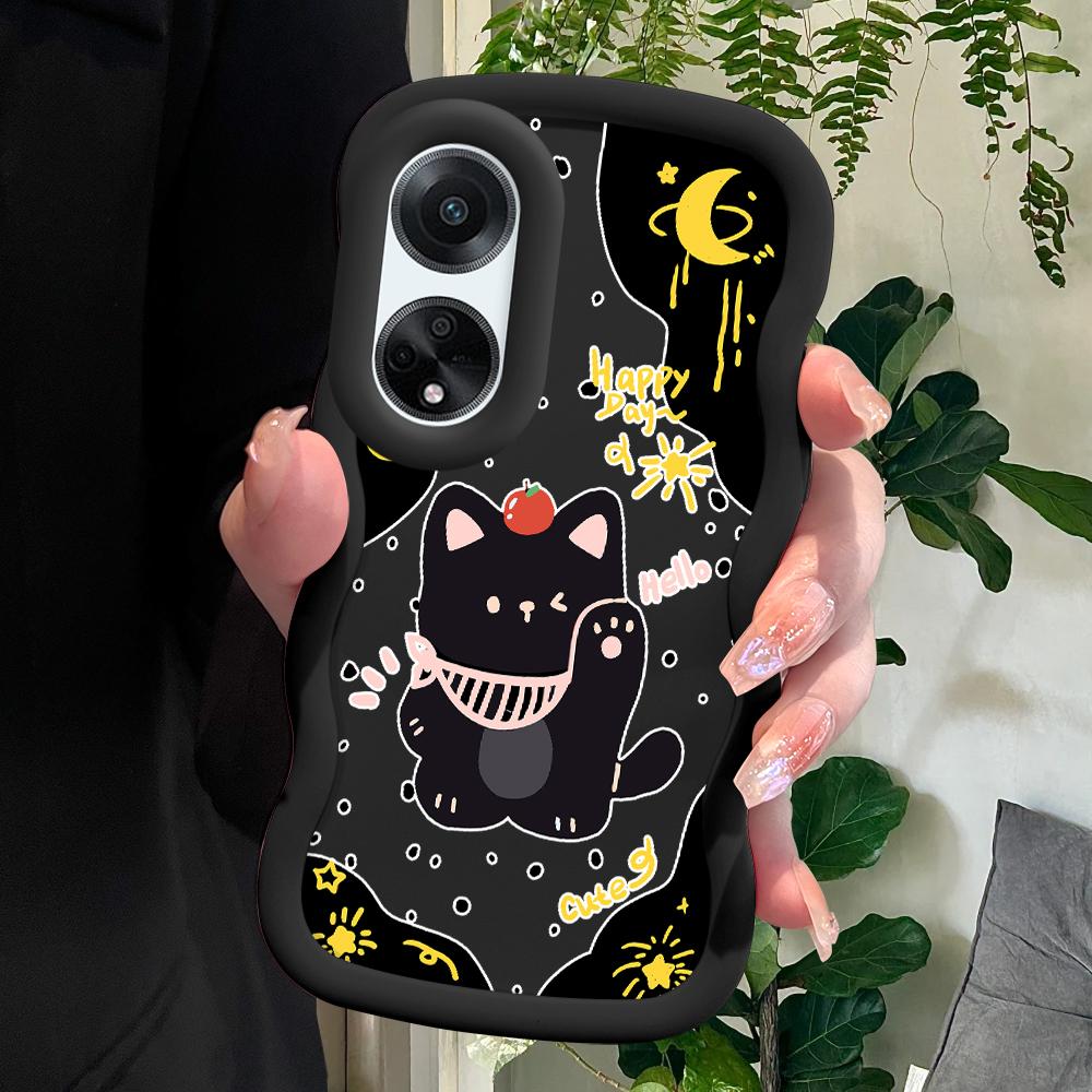 

Окрашенный узор Big Wave Edge Мягкий силиконовый материал Macaron чехол для телефона противоударный защитный резиновый чехол для OPPO Reno Realme Realme C67 4G чёрный