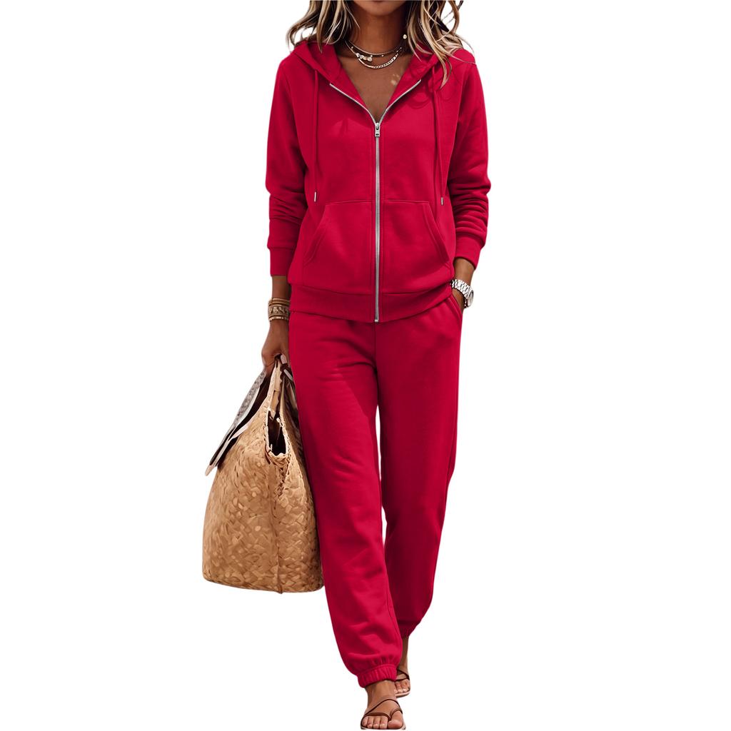 Women's Casual Hoodie Jacket Set for Fall and Winter, Comfortable Fashion Outfit