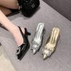 French Xiaoxiangfeng High-heeled Bag Head Sandals Women's Shoes 2025 New Early Spring Rhinestone Pointed Fashion Shoes