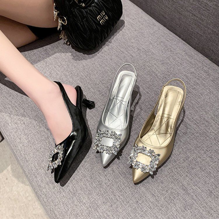 French Xiaoxiangfeng High-heeled Bag Head Sandals Women's Shoes 2025 New Early Spring Rhinestone Pointed Fashion Shoes
