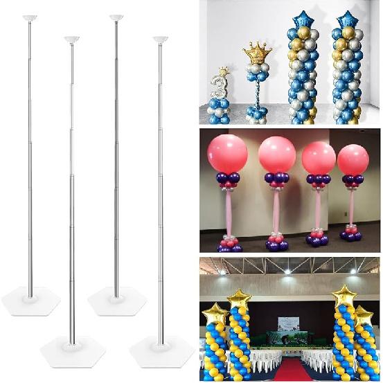 YALLOVE Balloon Column Stand Kit Sets of 2, 7 Feet Height Adjustable Balloon Tower Pillar with Reusable Metal Telescopic Design for Birthday,