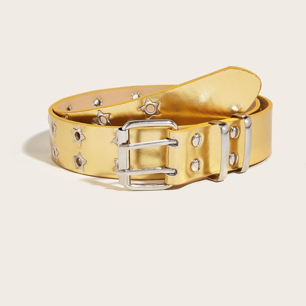 Star Eyelet Rivet Belts Hip Hop Double Pin Buckle Waistband Y2k Waist Band