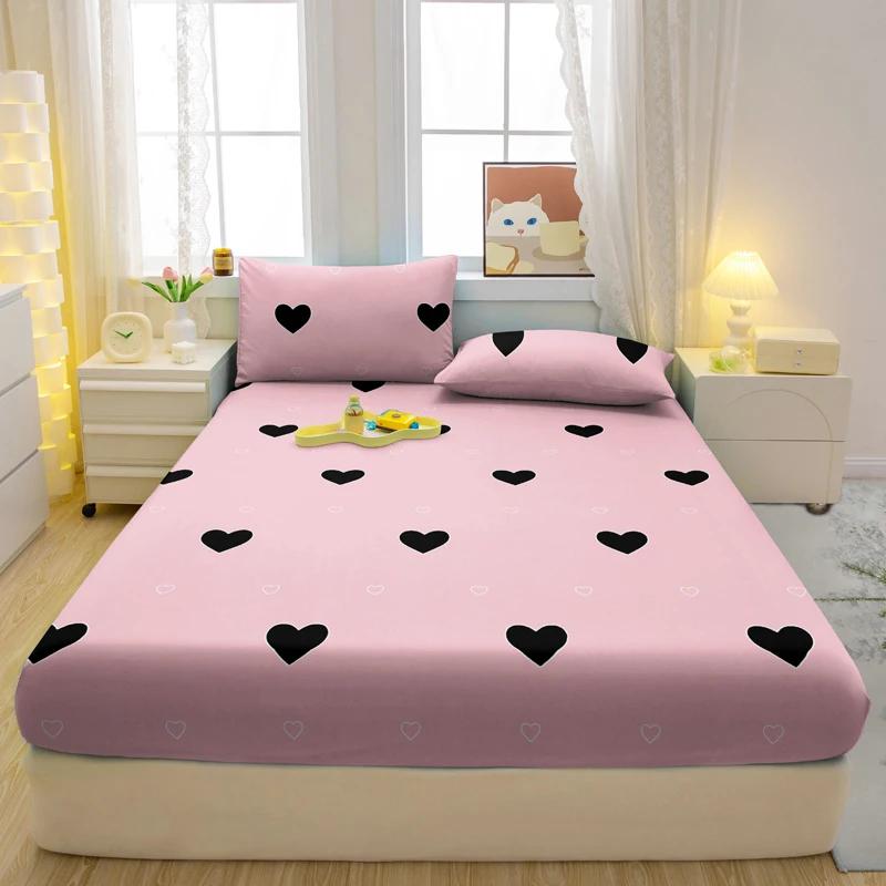 

3-Piece Heart-Shaped Pattern Fitted Sheet Set Modern Matte Bedding Printed Bed Cover for Bedroom 90x200cm