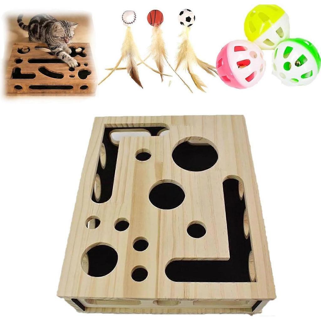 Wooden Cat Scratch Puzzle Enrichment Box Stress-Free Nail Filing Toy, Alternative To Clippers & Grinders | Interactive Cat Puzzle with Holes for Play