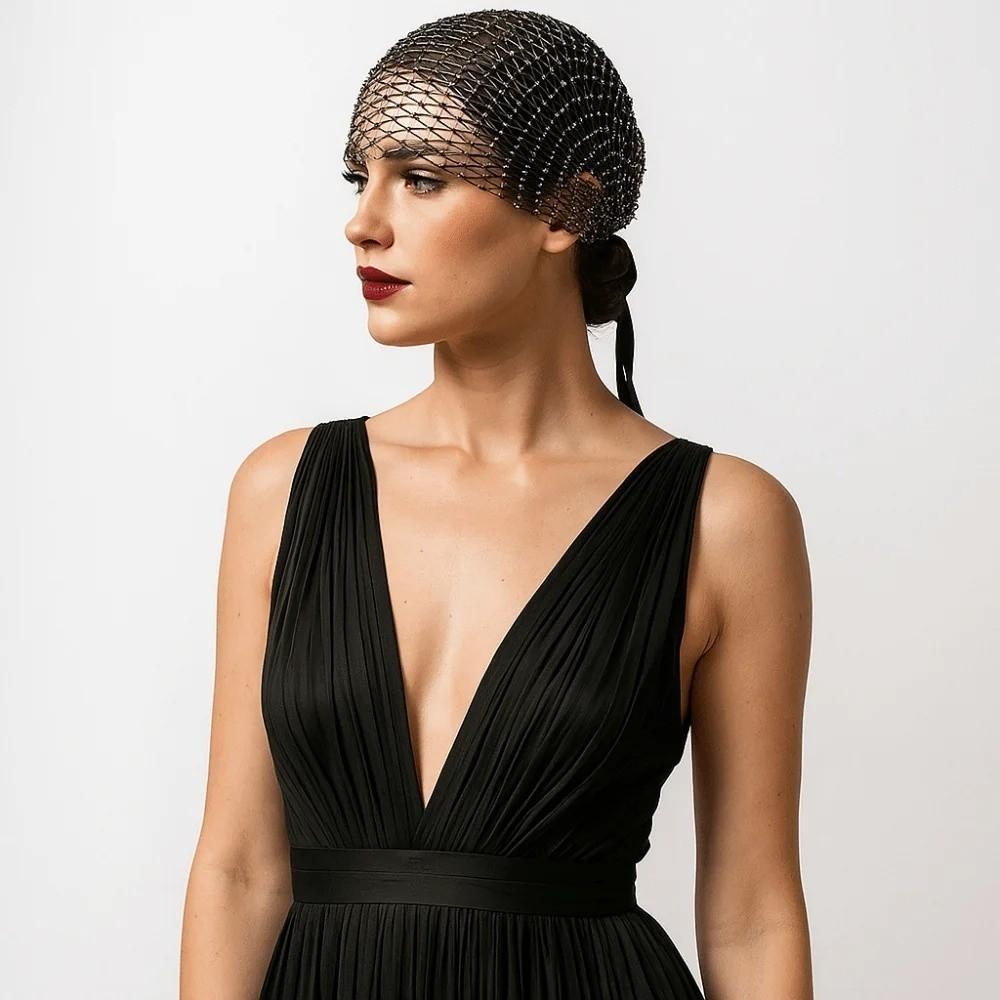 New Elastic Rhinestone Face Veil Stretchable Adjustable Hollow Out Beanies Sparkling Bridal Headwear Women