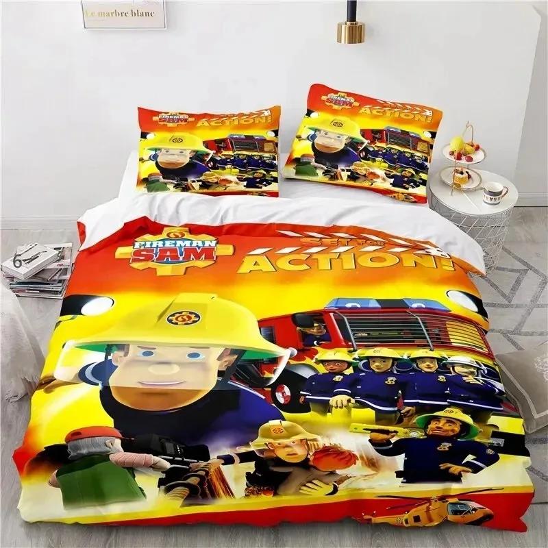 

Cartoon Fireman Sam Toys Bedding Set Duvet Cover Bed Set Quilt Cover Pillowcase Comforter king Queen Boys Adult Bedding Set AU Single(140*210cm)3pcs