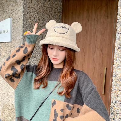 Lamb Fur Hat Female Cute Bucket Hat Parent-child Fisherman Hat Ear Basin Hat
