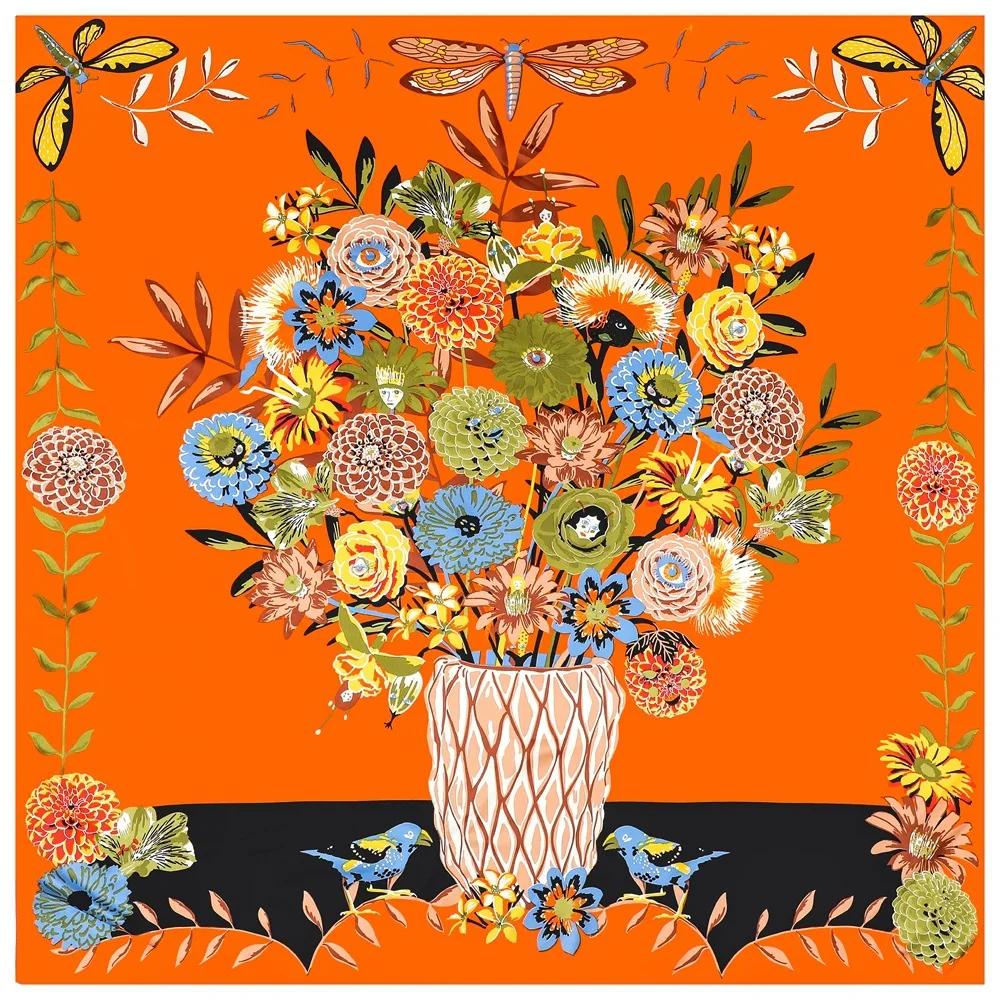 Lenço Mulheres Xales Grandes Estampa Jardim dos Fundos Estolas Lenço Quadrado Lenço de Luxo Hijab Lenços Femininos 130Cm