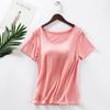Women's Modal Short-Sleeve T-Shirt with Built-In Bra Cups, Solid Color, Ideal for Yoga, Home, or as a Base Layer Sports Top. No Separate Bra Needed.