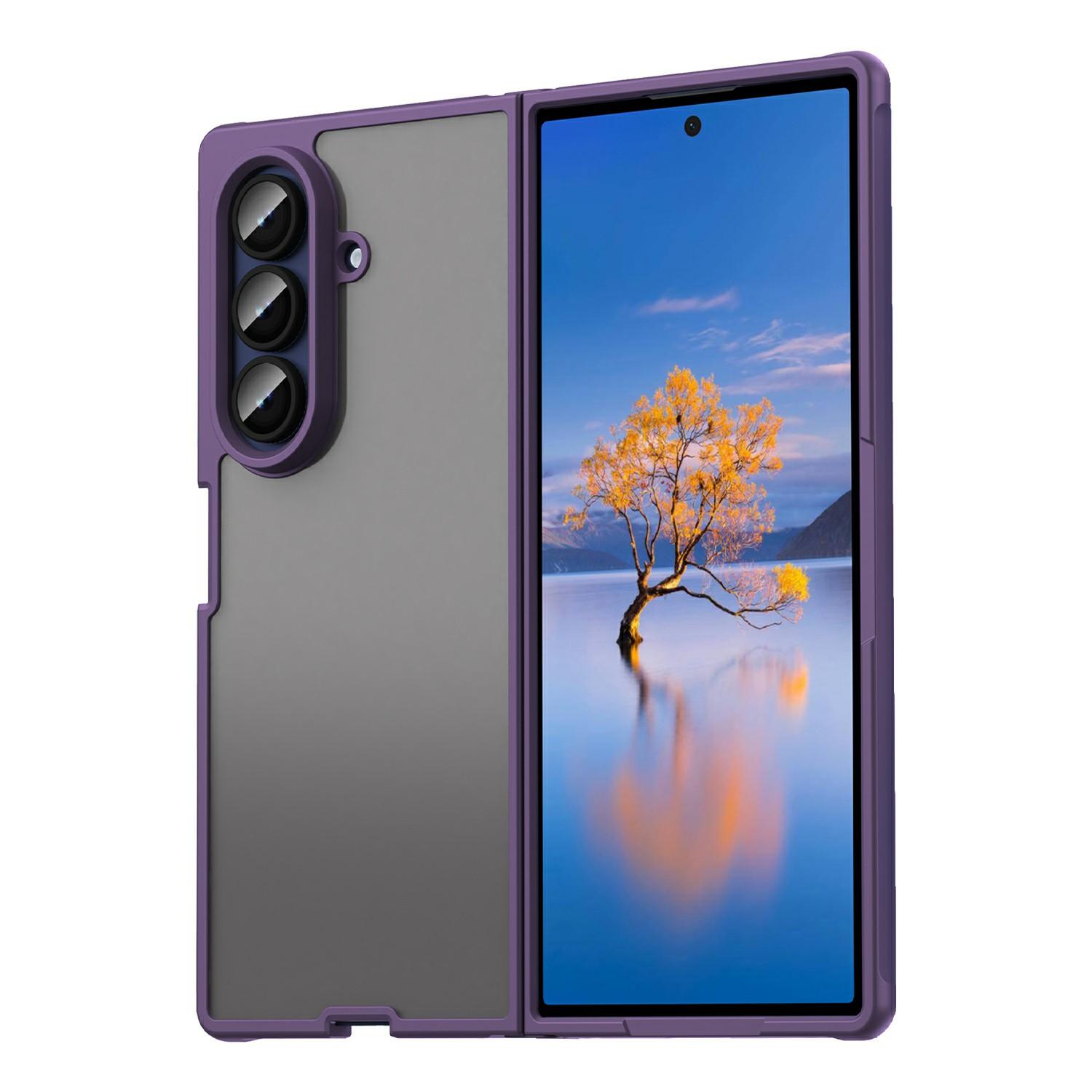 

For Samsung Galaxy Z Fold7 5G Case Drop Proof Airbags Frosted Translucent PC+TPU Phone Back Cover Purple
