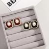 Retro Temperament Red Drop Glaze Geometric Square Gold Edge Pearl Stud Earrings for Women Piercing Stud Earrings Jewelry Gift
