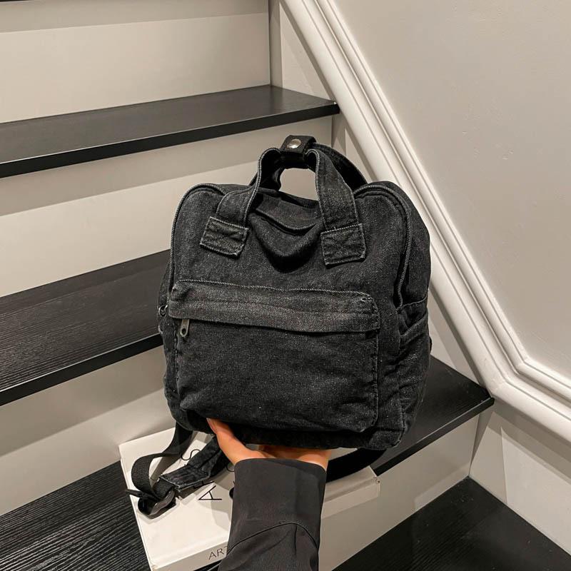 School bag female classic literary small fresh backpack female college style high school student denim canvas backpack