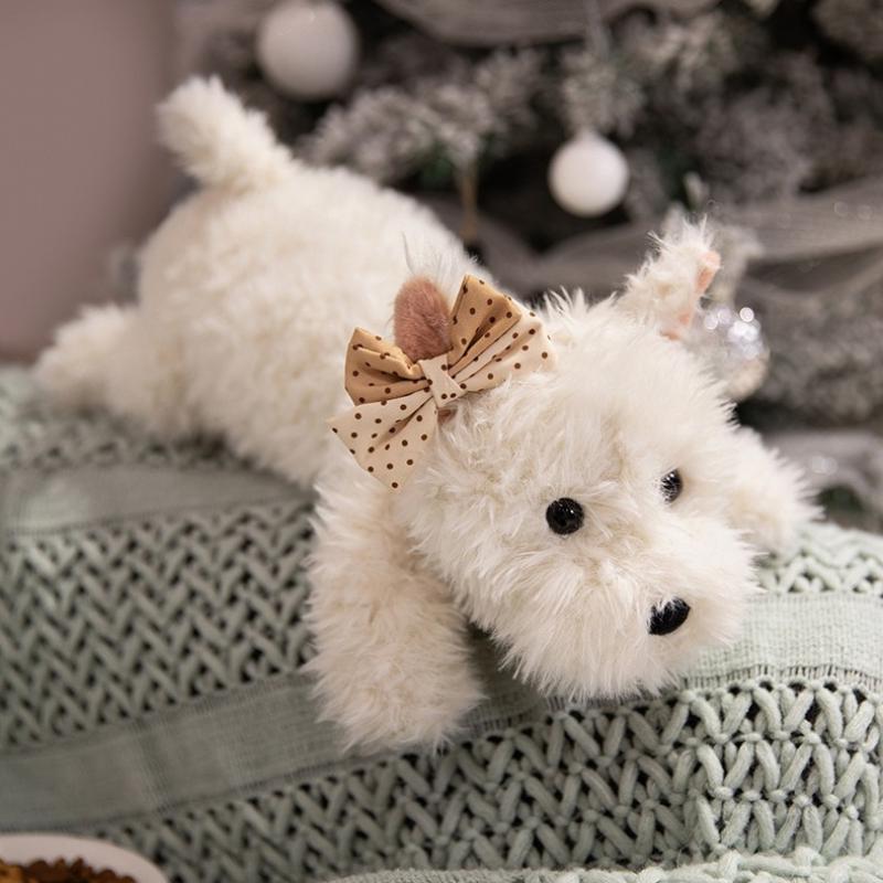 1Pcs Stuffed Lifelike Animal Appease Doll Pillow 43Cm Kawaii Fluffy Hair West Highland Dog White Terrier Soft Puppy Plush Toy