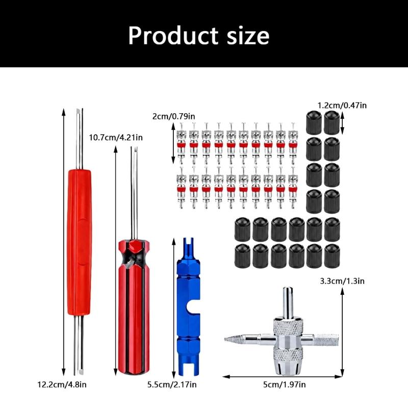 Valves Cores Remover Tool Set for Cycles with Metal Service Hardware, Air Stem Coupler, and Dusts Shield Assortment for House Repair, Garage Repair,