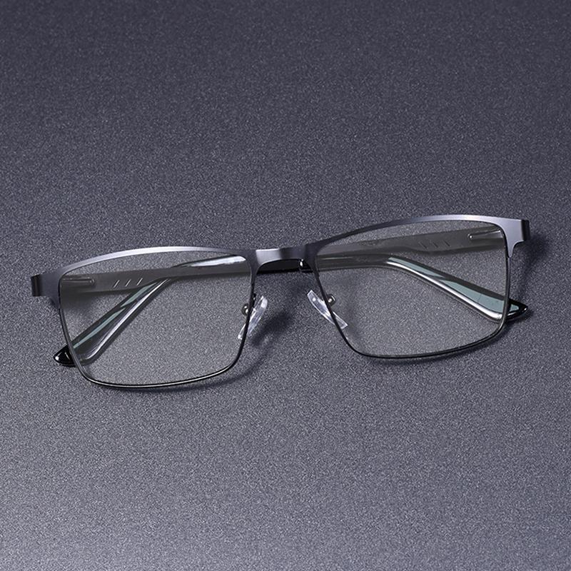 Fashion Metal Full Frame Blue Light Blocking Reading Glasses With Diopter Square Big Frame For Business Men +100 +200 +300