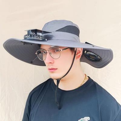 Fächerhut Breitkrempiger Outdoor-Hut mit Dual-Power-Lüfterdesign Solar-USB-Aufladung Wandern Radfahren Angeln Sonnenhut