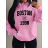 Boston City 1998 Art Letter Printing Hoody Women Pocket Y2K Fleece Hoodie Autumn Multicolor Sportswear Loose Clothes