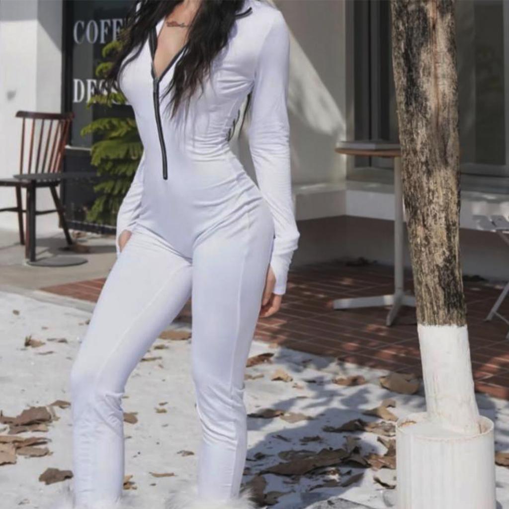 Fitness Outfit Female Casual Sporty Workout Zipper Jumpsuit Women Rompers Long Sleeve Skinny Activity Wear Overalls Tops