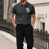 Men Short Sleeve Polo Shirt with Turn Down Collar and Printed Pattern Lightweight Breathable Casual Summer Top